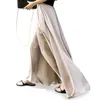 Damenhose, schmal, weites Bein, hohe Taille, langer Satin-Chiffon, Swing-Urlaubsrock, Sommer