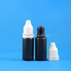 100 set/lotto 10 ml contagocce in plastica flaconi NERI tappi a prova di manomissione punte lunghe e sottili LDPE E Vapor Cig liquido 10 ml Gvwcq