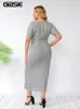 GIBSIE Plus Size Button Front Solid Ribknit Long Dres Summer Short Sleeve Office Casual Slim Fit Bodycon Pencil Dress 220526