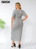 Gibsie przycisk Plus Size Front Solid Ribknit Długie DRES Summer krótkiego rękawu Casual Slim Fit BodyCon Sukienka 220526