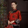 Vêtements Ethniques Printemps Et Automne Chinois Vent Tang Robe Mère Rouge À Manches Longues Rétro Pan Boucle Col Debout Cheongsam Blouse