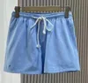 Shorts femininos de grife, bolso com zíper, cintura alta, secagem rápida, estilo solto, respirável, bordado, cordão, shorts jeans esportivos casuais para mulheres