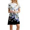 Casual Kleider Sommer Strand Für Frauen Rundhals Gedruckt Muster Kurzarm Blumen Druck Kleid Kleidung Vestidos