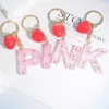 Keychains English Alphabet Pink Strawberry Glitter Gradient Resin Letter Key Rings Car Mirror Accessory Women Handbag Charms