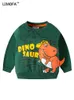 T koszule ljmofa wiosna jesienna bluzy dla dzieci z kapturem bawełniane odzież wierzchnia kreskówka dinozaury pullover maluch toddler tops D178 230627