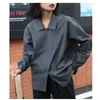 Blouses pour femmes printemps femmes asymétrique grande taille gris foncé Blouse femme revers à manches longues coupe ample chemise dame mode marée automne hauts