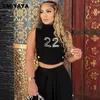 Damen T-Shirt CM.YAYA Rollkragen ärmellose offene Seite Crop T-Shirt Tops für Frauen 2022 Sommer Streetwear Sport Nummer Tops J230627