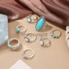 Band Ringen IPARAM Vintage Zilveren Kleur Ringen voor Vrouwen Elliptische Imitatie Turquoise Blad Vinger Ring Boheemse Mode-sieraden Trendy Gift x0625