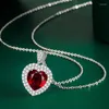 Pendant Necklaces 2023 Luxury Blue Purple Red Silver Color Heart Necklace For Women Anniversary Gift Jewelry Wholesale X8243