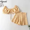 Yojoceli Sexy Bow Ruffle Krótki Dres Dwuczęściowy set Summer Elegancki kwiatowy druk na plaży Sukienka Casual Codzienna sukienka Vestidos 220526