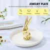 Decorative Objects Figurines Rabbit Earring Storage Tray Jewelry Display Stand Storage Tray Ceramic Ring Necklace Perfect Gift For Friend Colleague 230626