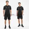 Men's Tracksuits 2 Pieces Men Suit Short Sleeve TShirt Pants Summer Jogging Clothing Blue Shirt Black Shorts 2 in 1 Sportswear x0627