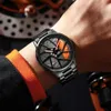 Klockor Ny 3D Real Car Wheel Watch Waterproof Rotate Mens Watches Car Rim Watch Quartz Men's Sports 360 ° Rotera klockor för män klocka