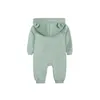 Rompertjes 2023 Lente En Herfst Baby Meisje Jongen Katoenen Kleding Geboren Rits Voet Bodysuit Effen Kleur Lange Mouwen Hooded 230626