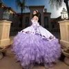 Светло-фиолетовые платья Quinceanera для мексиканских девочек без бретелек с вышивкой и рюшами, платье Sweet 16, бальные платья принцессы, Vestido De 15 Anos