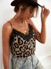 Kvinnors t-shirt Miss Petal Lace Leopard Camis Tank Top för kvinna Sexig V-ringning Spaghetti-remmar Tank T-shirt Topp 2023 Vest Underwear Clothes J230627