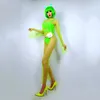 Stage Wear Sexy Femme DJ Costumes Fluorescent Vert Perspective Net Tops Pantalons Femmes Swinsuit Discothèque Gogo Danse Tenues Rave DNV14901