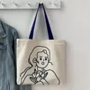 Einkaufstaschen Frauen Leinwand Umhängetasche Nettes Mädchen Druck Damen Casual Handtasche Tote Große Kapazität Baumwolle Wiederverwendbare Bolsos