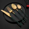 Dinnerware Sets 4People Matte White Gold 18/10 Stainless Steel Cutlery Set Dinner Knife Fork Spoon Tableware Luxury Kitchen Flatware