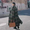 Pelliccia Lanmrem Plaid verde stile britannico sopra il ginocchio Allmatch Moda caldo cappotto invernale monopetto in lana per le donne Moda 2a1583