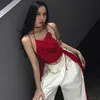 T-shirt da donna Xeemilo Canotta vintage rossa con spalle scoperte Canotta Y2K Chic 3d Flower Ruffles Backless Crop Top Estate 2023 Canotta con cavezza a pieghe sexy J230627