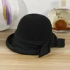 Bonnets à bord court seau chapeau Vintage élégant pêcheur avec nœud femmes automne hiver Cloche Fedora