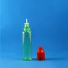 100セット/ロット25mlユニコーングリーンプラスチックドロッパーボトルチャイルド抵抗タンパープルーフ長い薄い先端e液体蒸気ジュースe-liquide 25 ml gmub