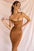 Casual Jurken Sanches Dubbele Lagen Mesh Sexy Zomer Dres Strapless Lange Mouwen Bodycon Midi Solid Elegant Party Clubwear 23327