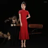 Ethnic Clothing Plus Size Chinese Wedding Dress Short Sleeve Women Red Retro Cheongsams Party Evening Dresses High End Long Qipao