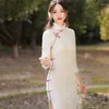 Ethnic Clothing Elegant Long Sleeve Lace Qipao Fur Mandarin Collar Embrodiery Chiffon Cheongsam Winter Chinese Women Dress