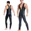 Catsuit trajes sexy homens preto vermelho falso couro vinil bondage bodysuit collant unitard fetiche zíper wetlook zentai masculino macacão erótico