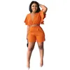 Ruffle Short V-neck Top Summer Women Short Outfits Tracksuits 2023 Street Trend Two Piece Sets Designer Round Neck Short Sleeve Shorts Outfits S-XXL