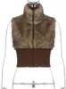 Giacche da donna Harajuku gilet patchwork in pelliccia sintetica donna colletto alla coreana giacca senza maniche con zip Y2K autunno inverno caldo