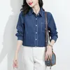 Blouses pour femmes femmes Blouse printemps automne chemises décontractées mi-longueur à manches longues Denim poche unique hauts chemise Blusa Mujer