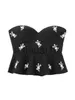 T-Shirt Femme TRAF Femmes Mode Floral Brodé Recadrée Popeline Bustier Tops Vintage Sans Bretelles Fermeture Éclair Latérale Femme Camis Mujer J230627