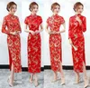 Vestuário étnico Vermelho Chinês Noiva Vestido de Noiva Sexy Feminino Cetim Manga Longa Festa Noturna Qipao Cheongsam Floral Formal Vestidos Sociais