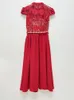 AUTHS elf Portrait red Traditional Chinese marriage lace dress long skirt Chinoiserie knee length dress delivery belt