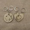 Porte-clés une paire blanc en bois coeur Puzzle porte-clés Couple amour cercle carré bois porte-clés cadeaux bijoux pour gravé