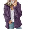 Kvinnorjackor Kvinnor Zip Up Hooded Fuzzy Fleece Jacket 2023 Green Purple Black Khaki Pink 4XL 5XL Loose Pow