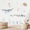 Deko-Objekte, Figuren, Cartoon-Wal, Schildkröte, Meerestier, Algen, Aquarell, Kinder-Wandaufkleber, Vinyl, Kinderzimmer-Kunstaufkleber für Babys, Jungenzimmer, Heimdekoration