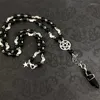 Hänge halsband goth gotiska radband halsband hedniska bönpärlor svart onyx pentagram pärlstavshandel charm punk handgjorda smycken kvinnor gåva