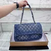 CC kanal denim mavi flep çanta lüks tasarımcı kadın omuz çanta çantası tote alışveriş crossbody vintage nakış baskısı üçhh