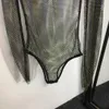 23SS Women Designer Kąpiec Kącik Bikini Szybkie odzież pływakowa błyszcząca gorąca siatka Hot Wiertło wydrążone Body Bodysuit z długim rękawem Ubrania A1