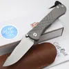 Chris Reeve Cuchillo plegable S35VN Stone Wash Drop / Tanto Point Blade TC4 Mango de aleación de titanio Cuchillos de bolsillo EDC para exteriores con funda de cuero