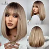 Perruques Synthétiques EASIHAIR Bob Droite Courte avec Bang Cheveux Naturels Brun Doré pour Femmes Cosplay Quotidien Fibre Résistante à la Chaleur 230627