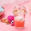 Keychains 1 Pcs Acrylic Milk Bottle Keyring Tea Cup Keychain Marine Animal Liquid Floating Key Chains Women Car Bag Pendant Charm