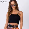 Kvinnors t-shirt Hugcitar-kedjor Spaghetti Straps Neon Green Canale Patchwork Sexy Camis 2021 Summer Women Club Party Streetwear Female Crop Top J230627