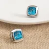 Stud Oorbellen 11mm Turquoise CZ Stijlvolle Chic 17mm Persoonlijkheid Studs Zonder Side Stone Dainty Wit Verguld Messing