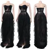 Sexy Split Tulle Cascading Ruffles Evening Dresses for Women Elegant Off Shoulder Strapless Croset Lace Maxi Dress Ball Gown