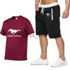 Agasalhos masculinos verão ternos masculinos Ford Mustang roupas estampadas moda casual roupas esportivas homem manga curta algodão camiseta shorts 2 peças conjunto x0627